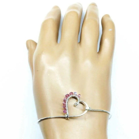 Sterling Silver Heart Bangle with Pink Swarovski Crystals – Handmade in USA Alexa Martha Designs  Bangles /Bracelets