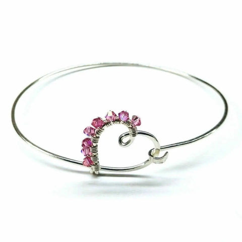 Sterling Silver Heart Bangle with Pink Swarovski Crystals – Handmade in USA Alexa Martha Designs  Bangles /Bracelets