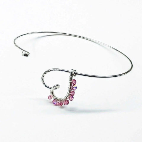 Sterling Silver Heart Bangle with Pink Swarovski Crystals – Handmade in USA Alexa Martha Designs  Bangles /Bracelets