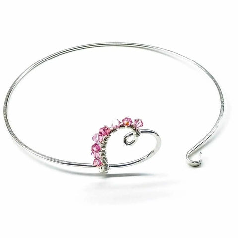 Sterling Silver Heart Bangle with Pink Swarovski Crystals – Handmade in USA Alexa Martha Designs  Bangles /Bracelets