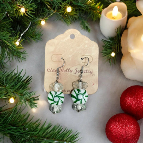 Sterling Silver Holiday Peppermint Candy Earrings – Handcrafted Glass Beads | Made in USA Jewelry Michelle Marie Boutique  Earrings