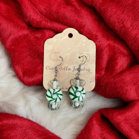 Sterling Silver Holiday Peppermint Candy Earrings – Handcrafted Glass Beads | Made in USA Jewelry Michelle Marie Boutique  Earrings