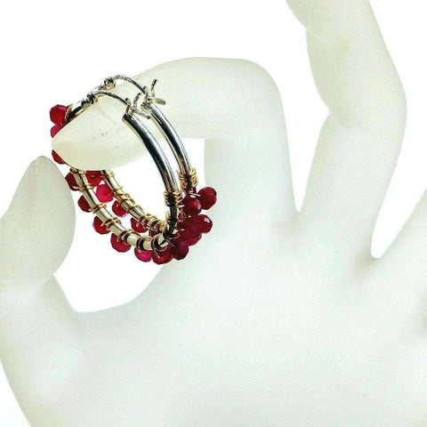Sterling Silver Hoop Earrings – Hot Pink Chalcedony Gemstones Wire Wrapped | Handmade in USA Alexa Martha Designs  Hoop Earrings