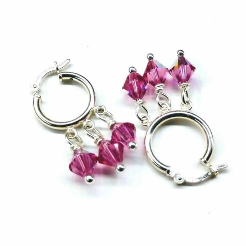 Sterling Silver Hoop Earrings – Mini Pink Swarovski Crystal Dangle | Made in USA Alexa Martha Designs  Earrings