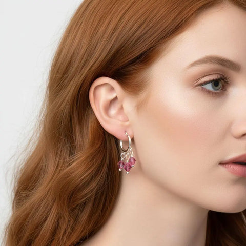 Sterling Silver Hoop Earrings – Mini Pink Swarovski Crystal Dangle | Made in USA Alexa Martha Designs  Earrings