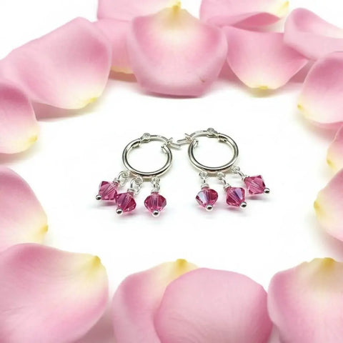 Sterling Silver Hoop Earrings – Mini Pink Swarovski Crystal Dangle | Made in USA Alexa Martha Designs  Earrings
