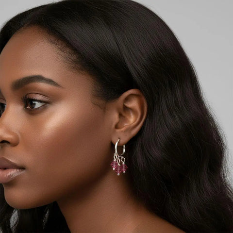 Sterling Silver Hoop Earrings – Mini Pink Swarovski Crystal Dangle | Made in USA Alexa Martha Designs  Earrings