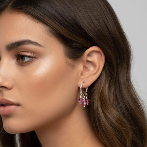 Sterling Silver Hoop Earrings – Mini Pink Swarovski Crystal Dangle | Made in USA Alexa Martha Designs  Earrings