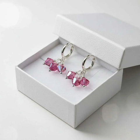 Sterling Silver Hoop Earrings – Mini Pink Swarovski Crystal Dangle | Made in USA Alexa Martha Designs  Earrings