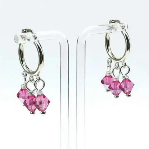 Sterling Silver Hoop Earrings – Mini Pink Swarovski Crystal Dangle | Made in USA Alexa Martha Designs  Earrings