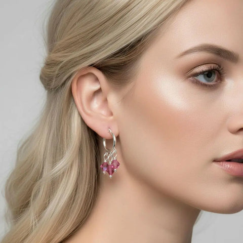 Sterling Silver Hoop Earrings – Mini Pink Swarovski Crystal Dangle | Made in USA Alexa Martha Designs  Earrings