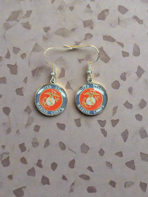 Sterling Silver Marine Corps Earrings – Custom Military Jewelry – Officially Licensed | Made in USA Michelle Marie Boutique  Earrings