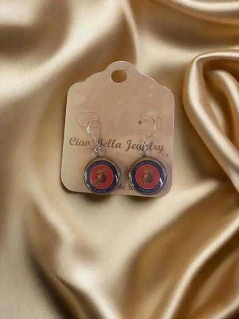 Sterling Silver Marine Corps Earrings – Custom Military Jewelry – Officially Licensed | Made in USA Michelle Marie Boutique  Earrings