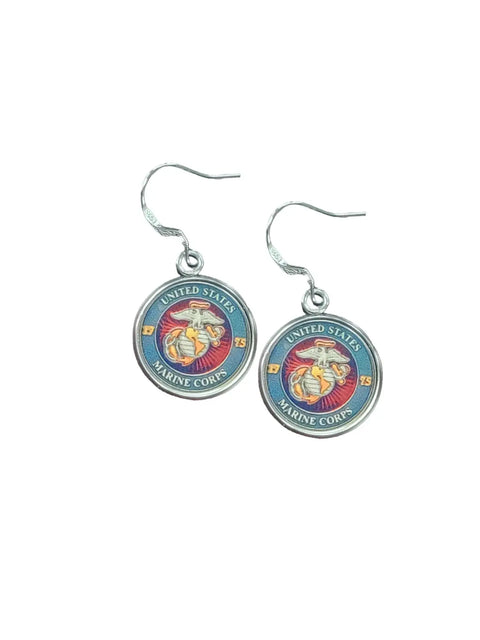 Sterling Silver Marine Corps Earrings – Custom Military Jewelry – Officially Licensed | Made in USA Michelle Marie Boutique  Earrings