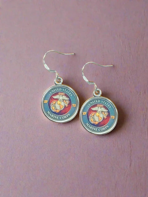 Sterling Silver Marine Corps Earrings – Custom Military Jewelry – Officially Licensed | Made in USA Michelle Marie Boutique  Earrings