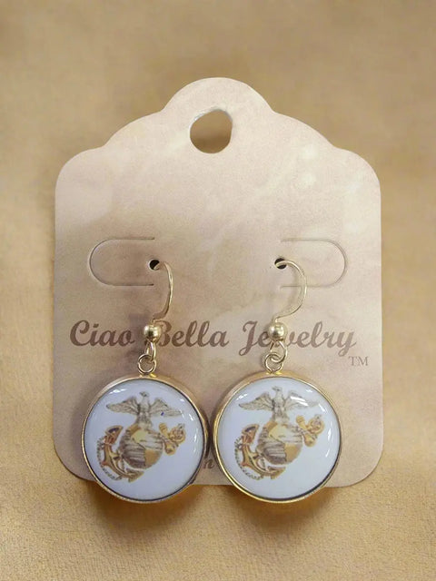 Sterling Silver Marine Corps Earrings – Custom Military Jewelry – Officially Licensed | Made in USA Michelle Marie Boutique  Earrings
