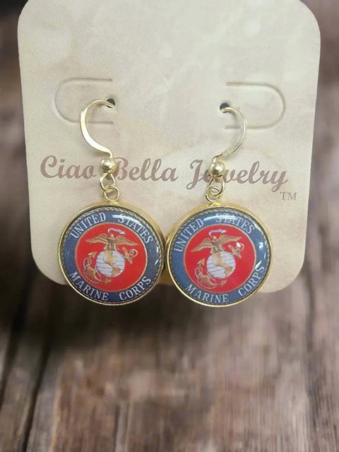 Sterling Silver Marine Corps Earrings – Custom Military Jewelry – Officially Licensed | Made in USA Michelle Marie Boutique  Earrings