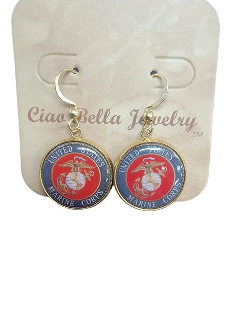 Sterling Silver Marine Corps Earrings – Custom Military Jewelry – Officially Licensed | Made in USA Michelle Marie Boutique  Earrings