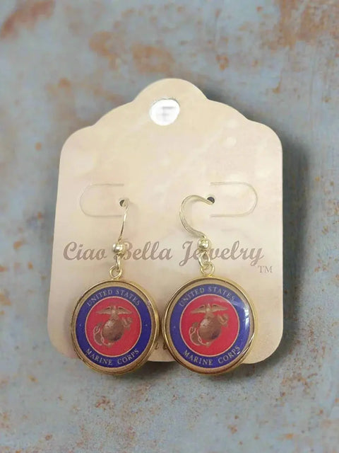 Sterling Silver Marine Corps Earrings – Custom Military Jewelry – Officially Licensed | Made in USA Michelle Marie Boutique  Earrings