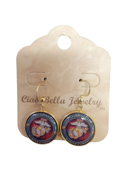 Sterling Silver Marine Corps Earrings – Custom Military Jewelry – Officially Licensed | Made in USA Michelle Marie Boutique  Earrings