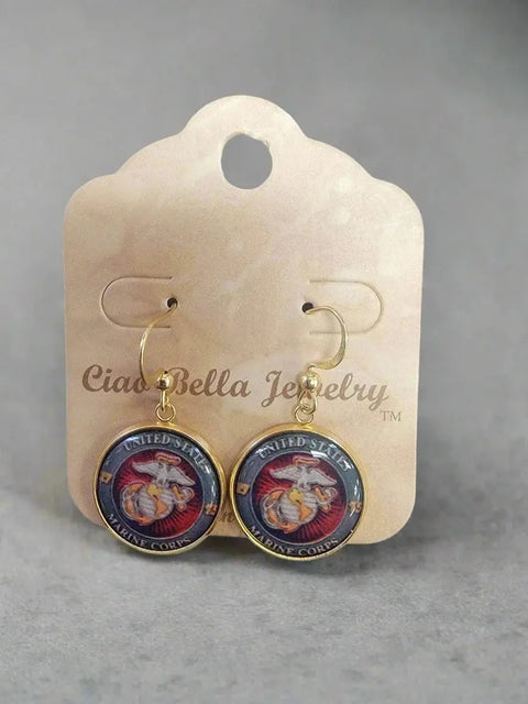 Sterling Silver Marine Corps Earrings – Custom Military Jewelry – Officially Licensed | Made in USA Michelle Marie Boutique  Earrings