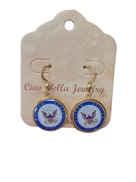 Sterling Silver Navy Earrings – Officially Licensed Military Jewelry | Made in USA Patriotic Gift Michelle Marie Boutique  Earrings