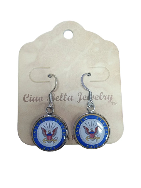 Sterling Silver Navy Earrings – Officially Licensed Military Jewelry | Made in USA Patriotic Gift Michelle Marie Boutique  Earrings