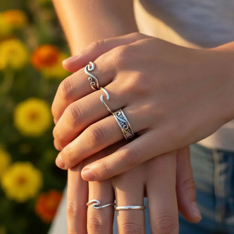 Sterling Silver Pinky Toe & Ocean Wave Band Rings | Handmade in USA Alexa Martha Designs  Ring