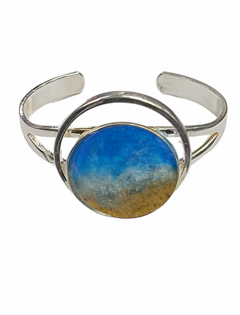 Sterling Silver Plated Cuff Bracelet With Real Sand and Ocean Waves of Resin Michelle Marie Boutique  Bracelets