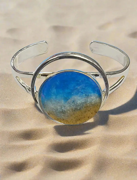 Sterling Silver Plated Cuff Bracelet With Real Sand and Ocean Waves of Resin Michelle Marie Boutique  Bracelets