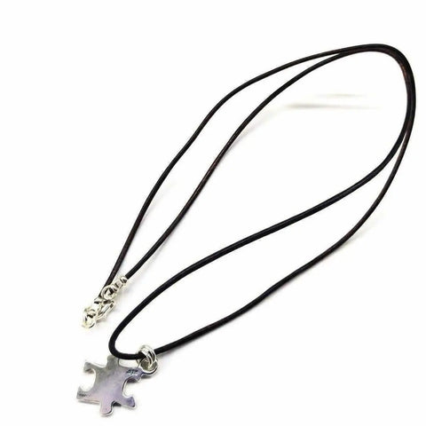 Sterling Silver Puzzle Piece Leather Necklace – Autism Awareness Pendant | Made in USA Alexa Martha Designs  Necklace