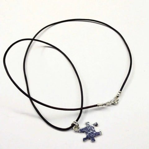 Sterling Silver Puzzle Piece Leather Necklace – Autism Awareness Pendant | Made in USA Alexa Martha Designs  Necklace