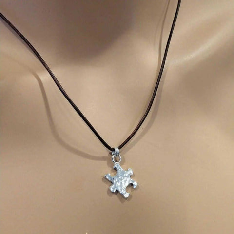 Sterling Silver Puzzle Piece Leather Necklace – Autism Awareness Pendant | Made in USA Alexa Martha Designs  Necklace