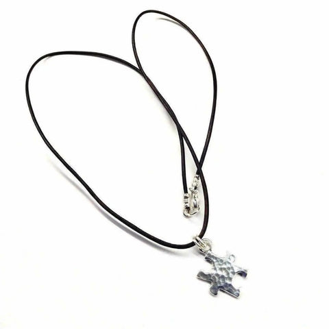 Sterling Silver Puzzle Piece Leather Necklace – Autism Awareness Pendant | Made in USA Alexa Martha Designs  Necklace