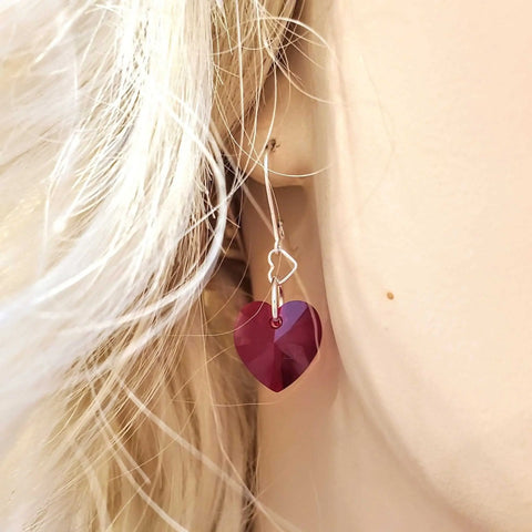 Sterling Silver Red Swarovski Heart Earrings – Religious Crystal Jewelry | Made in USA Alexa Martha Designs  Earrings