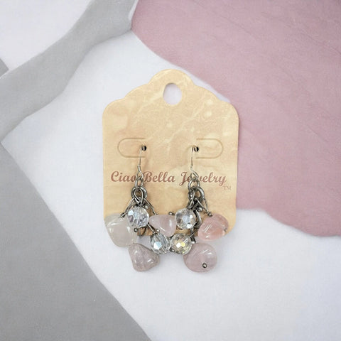 Sterling Silver Rose Quartz and Crystal Cluster Earrings Michelle Marie Boutique  Earrings
