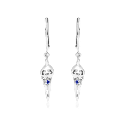 Sterling Silver Soulmate Earrings 1.5 Inch Lever Back With Sapphire CZ | Made in USA Symbol of Love Jewelry