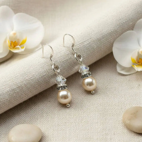 Sterling Silver Swarovski Crystal Pearl Drop Earrings – Handmade Jewelry | Made in USA Alexa Martha Designs  Earrings