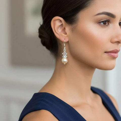Sterling Silver Swarovski Crystal Pearl Drop Earrings – Handmade Jewelry | Made in USA Alexa Martha Designs  Earrings