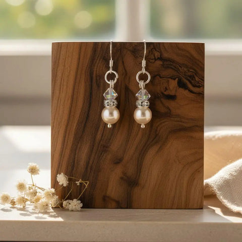 Sterling Silver Swarovski Crystal Pearl Drop Earrings – Handmade Jewelry | Made in USA Alexa Martha Designs  Earrings