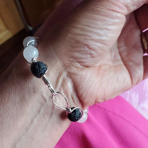 Sterling Silver Twist Wrap Gemstone Lava Rock Bangle – 7 Inch | Handmade in USA Alexa Martha Designs  Cuff Bracelet