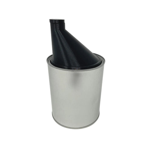 The Chatelet Manufacturing Store & Pour Paint Can Pourer, designed for quart-sized cans with a removable rubber stopper top, is shown attached to a metal can against a plain white background.