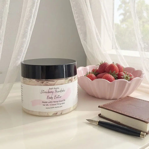 Strawberry Poundcake Nourishing Body Butter Cream – Shea Cocoa Hemp Seed Oils Blend | Made in USA Skincare Bath Bums  body butter