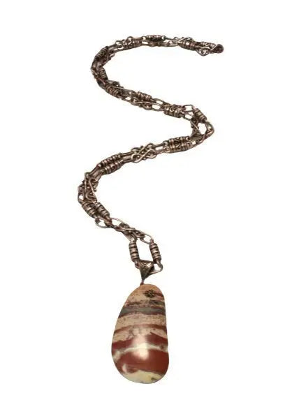 Striped Agate Gemstone Necklace 34 Inch – Adjustable Bronze Chain Bohemian Jewelry | Made in USA Michelle Marie Boutique  Necklace
