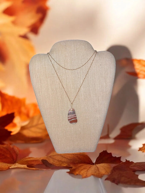 Striped Agate Stone Pendant Necklace Adjustable Crystal Beaded Chain – Elegant Jewelry | Made in USA Michelle Marie Boutique  Necklaces