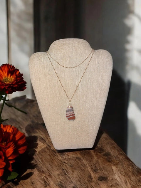 Striped Agate Stone Pendant Necklace Adjustable Crystal Beaded Chain – Elegant Jewelry | Made in USA Michelle Marie Boutique  Necklaces