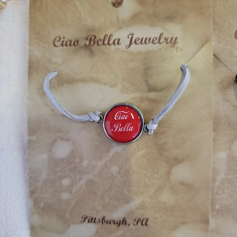 Suede Charm Bracelet – Red Ciao Bella Enamel Accent | Handmade Stretch Band | Made in USA Michelle Marie Boutique  Bracelets