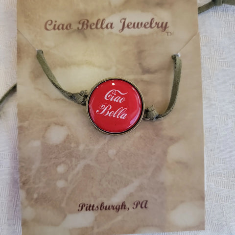 Suede Charm Bracelet – Red Ciao Bella Enamel Accent | Handmade Stretch Band | Made in USA Michelle Marie Boutique  Bracelets