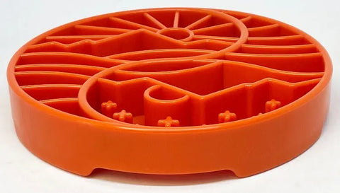 The SodaPup Sun and Moon Design ETray Enrichment Slow Feeder Tray for Dogs features mountain, sun, and curved line patterns—ideal for smaller dogs needing a slow feeding solution.