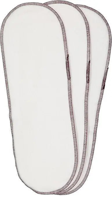 Three Geffenbaby Super Absorbers Plus Cloth Diaper Inserts overlap, featuring rounded edges and brown stitching—an eco-friendly, highly absorbent solution for reusable diapering.